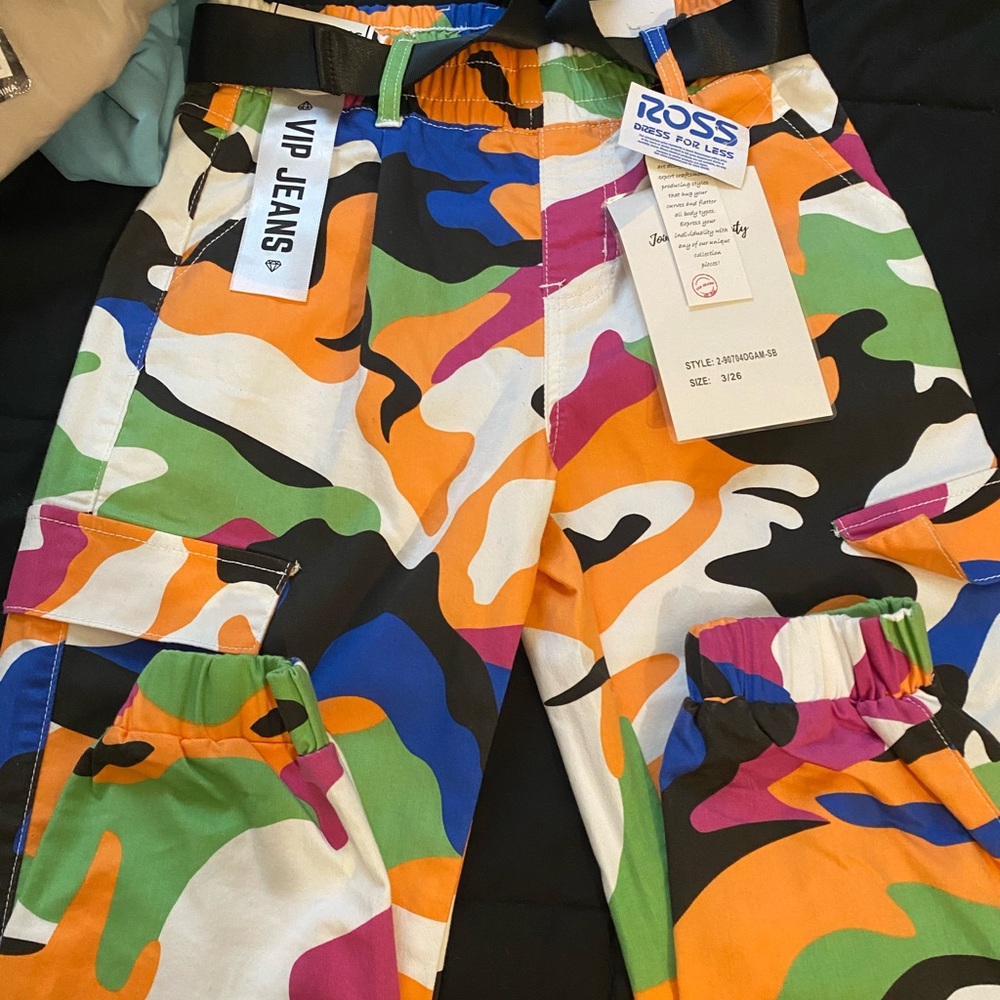 ROSS, orange, white,black, green, blue, and purple VIP jeans